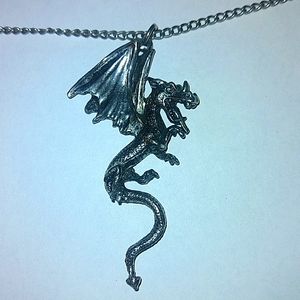 Pewter silver plated dragon necklace.